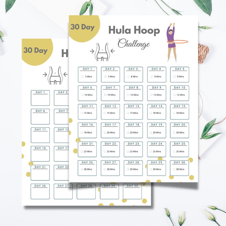 30 Day Hula Hoop Challenge Planner Slim Waist Workout Weight Loss Burn