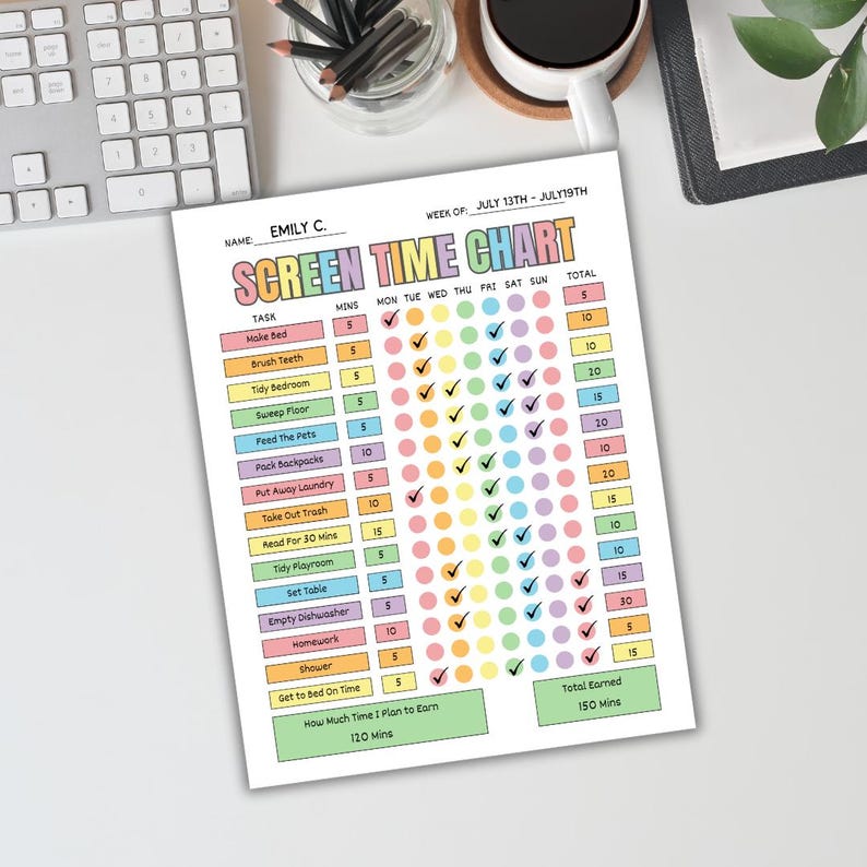 Sticker Chart Screen Time Kids Screen Time Reward Tracker | Editable Screen Time Management ...