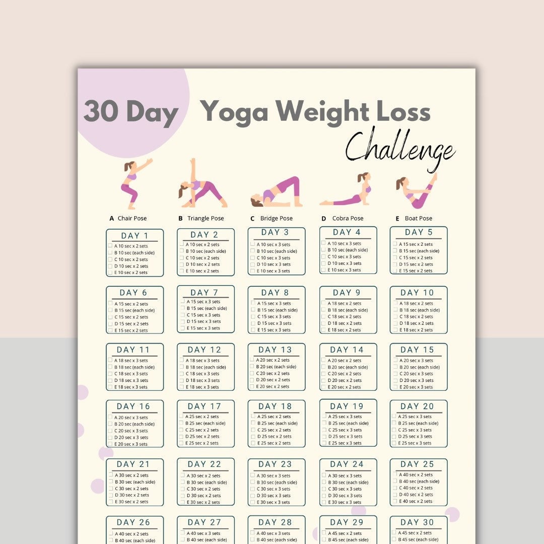 30 Day Yoga Weight Loss Challenge Planner Digital Workout Plan