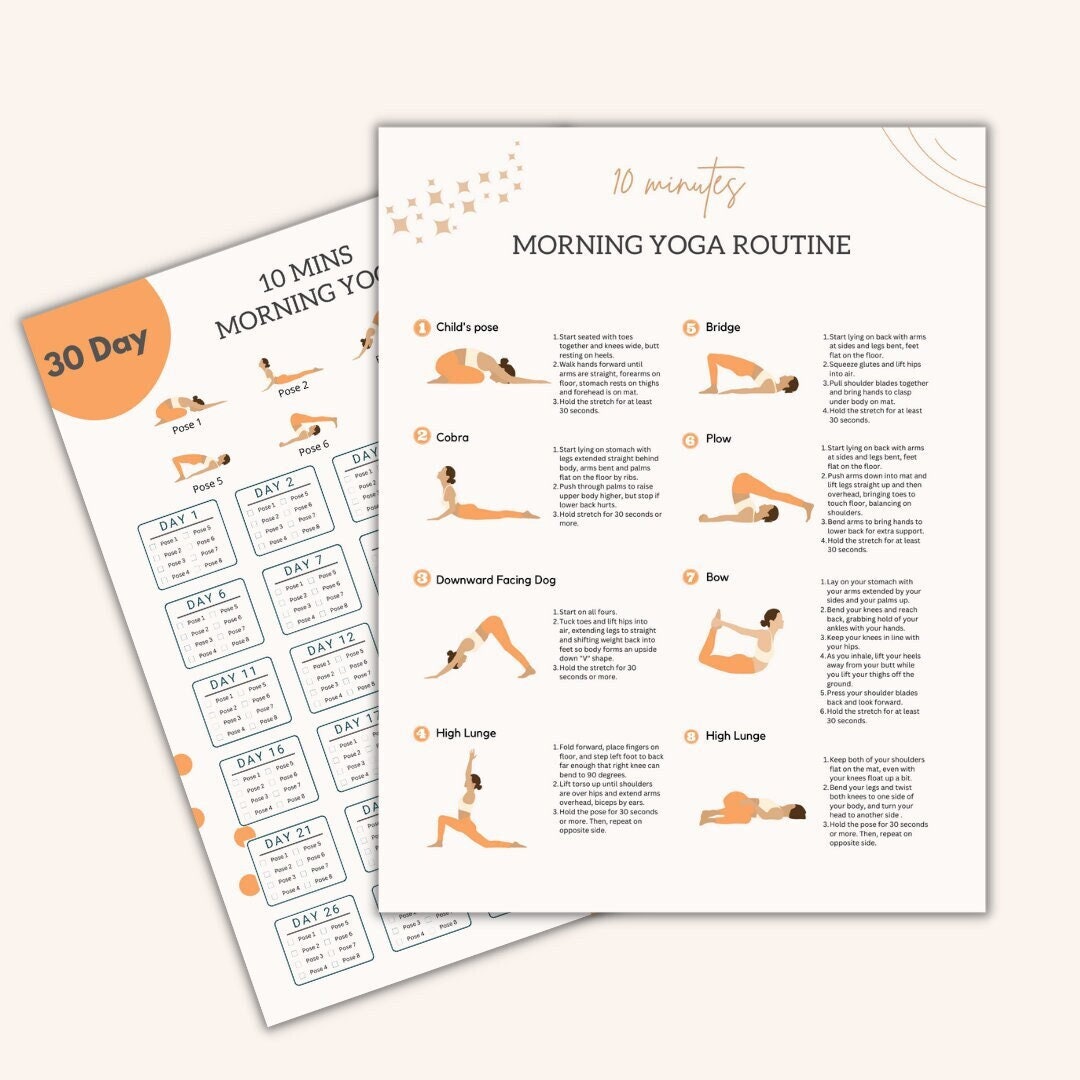 Yoga Routine On Paper 10 Mins Morning Yoga Planner Printable | Morning Yoga Routine ...
