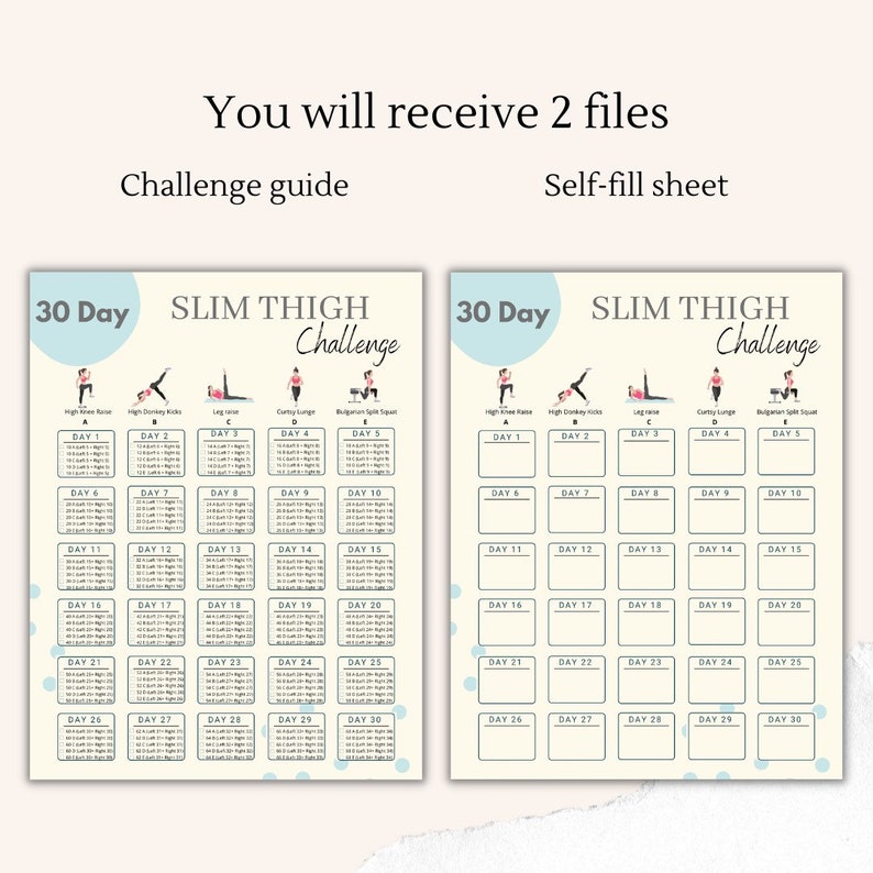 30 Day Slim Thigh Challenge Body Building Tracker Leg Etsy