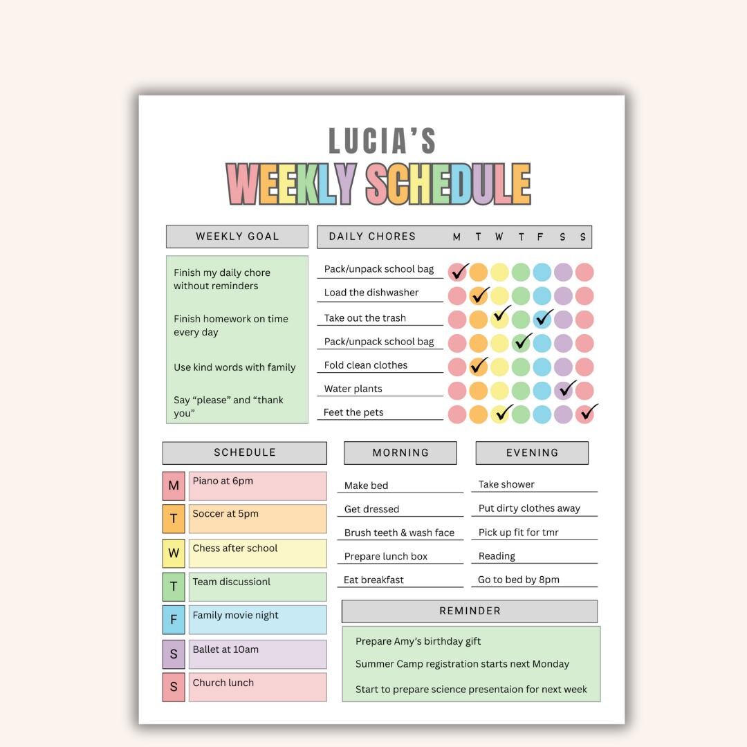 Kids Weekly Schedule Printable | Editable Kids Weekly Planner | Weekly ...