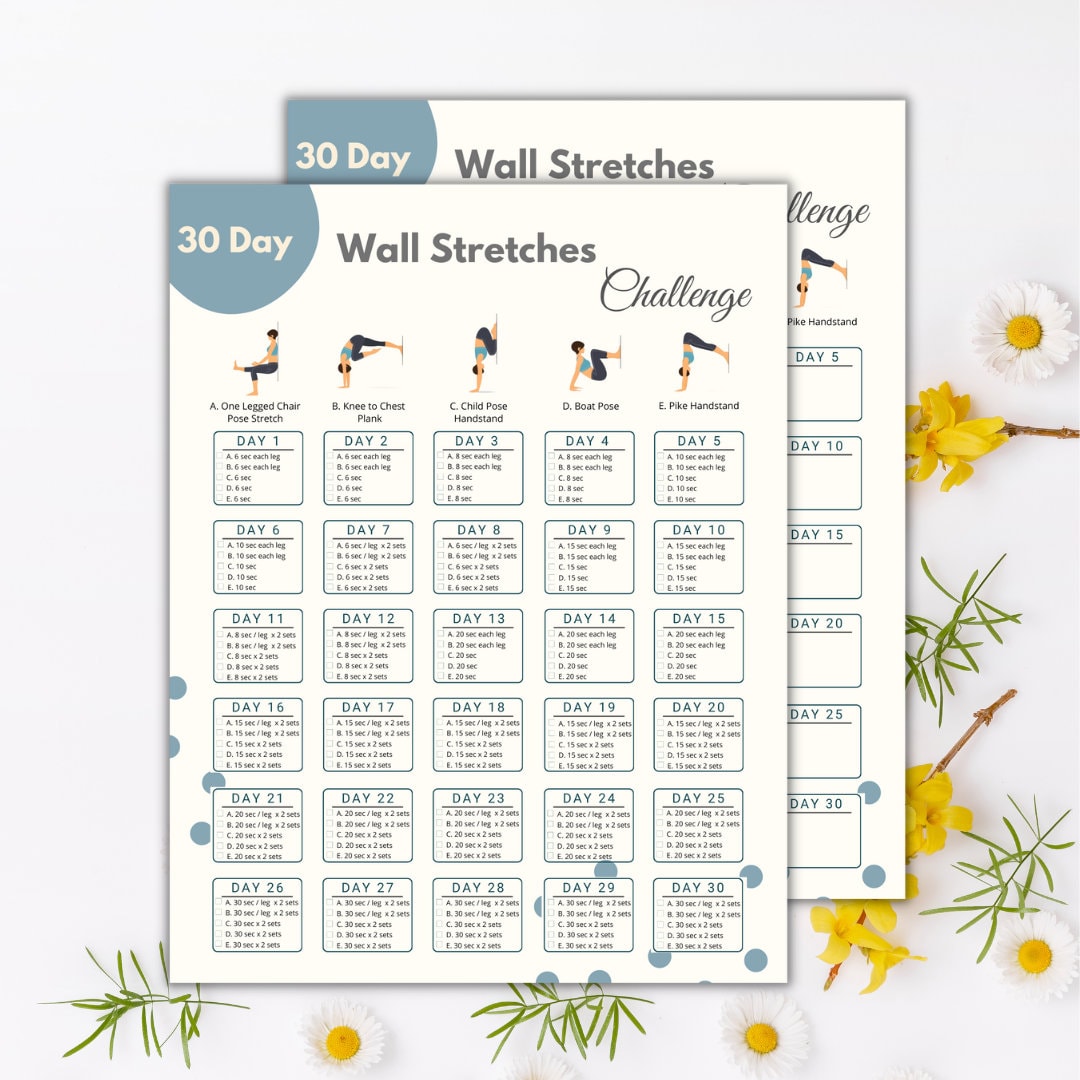 30 Day Wall Pilates Challenge Printable Wall Stretch Fitness Quick 30 Day Wall Pilates Challenge Printable Wall Stretch Fitness Quick