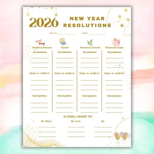 2026 New Year Resolution Planner | Goal Setting | Productivity Planner| Task Tracker | Personal Growth