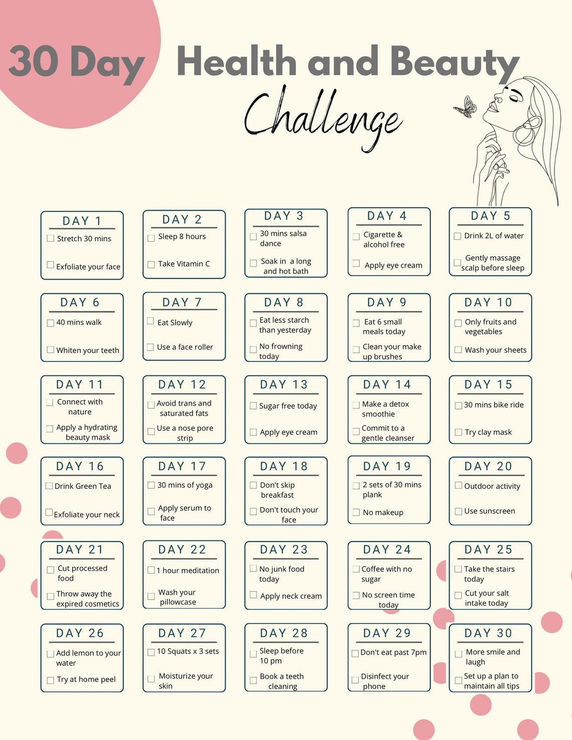 30 Day Health and Beauty Challenge Digital Download Beauty Planner Glow
