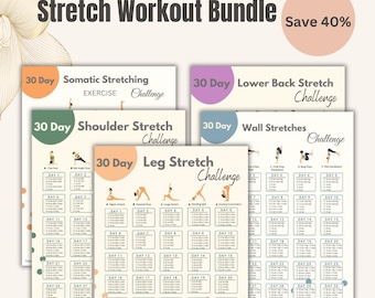 30 Day Stretch Workout Bundle | Digital Stretching Fitness Challenge | Printable Exercise Planner