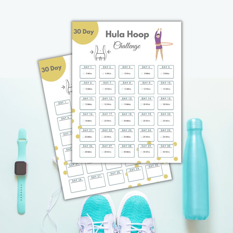 30 Day Hula Hoop Challenge Planner Slim Waist Workout Weight Loss Burn