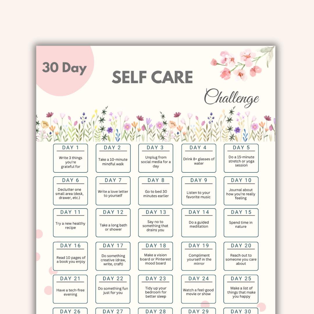 30 Day Self Care Challenge Printable: Self-love Planner (PDF) - Etsy