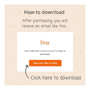 May include: A screenshot of an Etsy email notification that says "Your order from cheersmoment is ready to download!" with a button that says "View your files on Etsy".