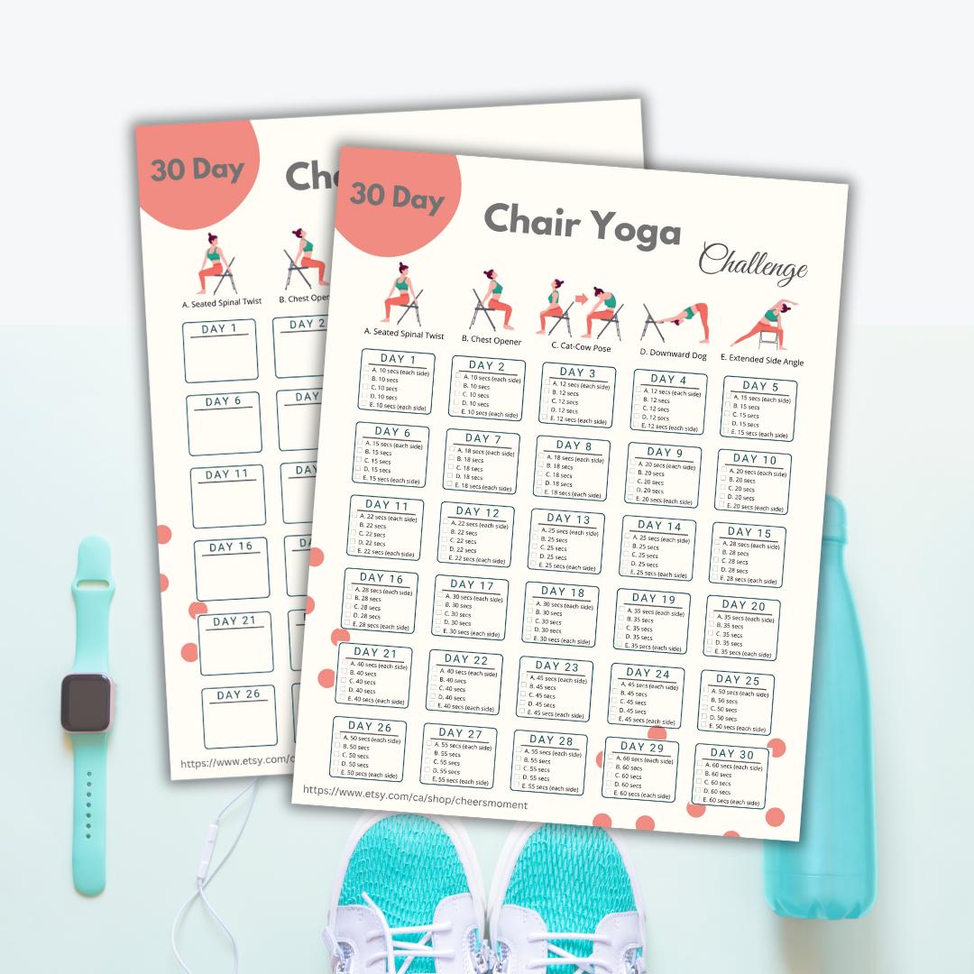 30 Day Chair Yoga Challenge Printable | Chair Yoga Program | 10 Mins ...