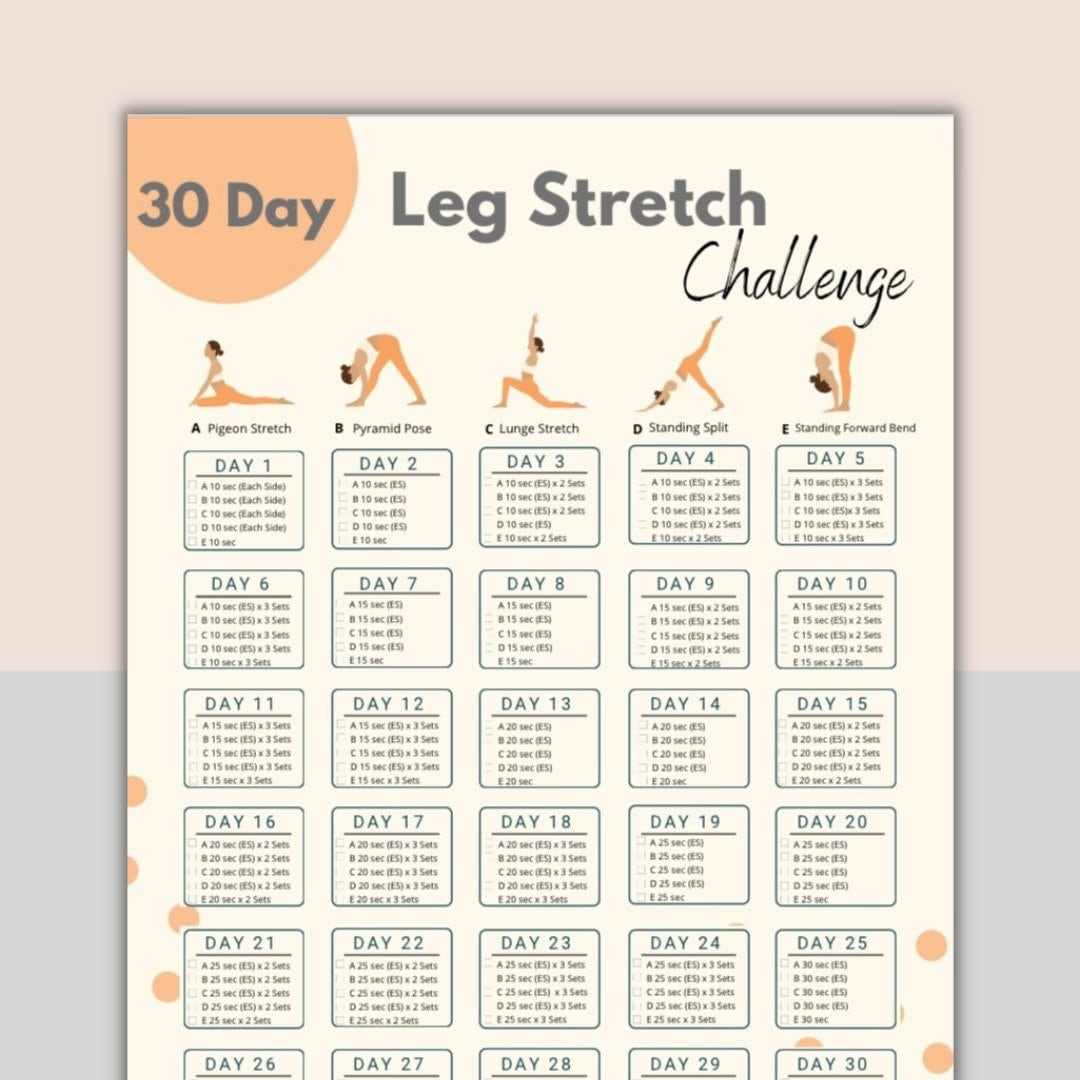 30 Day Leg Stretch Challenge Digital Hamstring Workout Guide Leg
