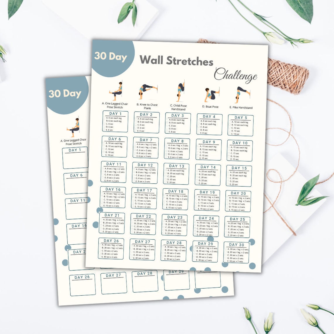 30 Day Wall Pilates Challenge Printable Wall Stretch Fitness Quick