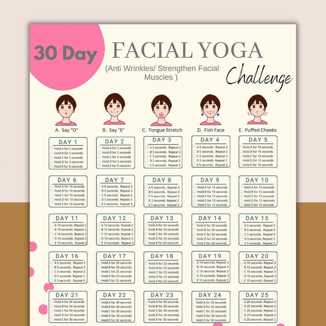 30 Day Facial Yoga Exercise | Wrinkle Removal Tips | Anti Aging Facial Challenge Facial Yoga Routine Daily Facial Exercise 30 Day Challenge