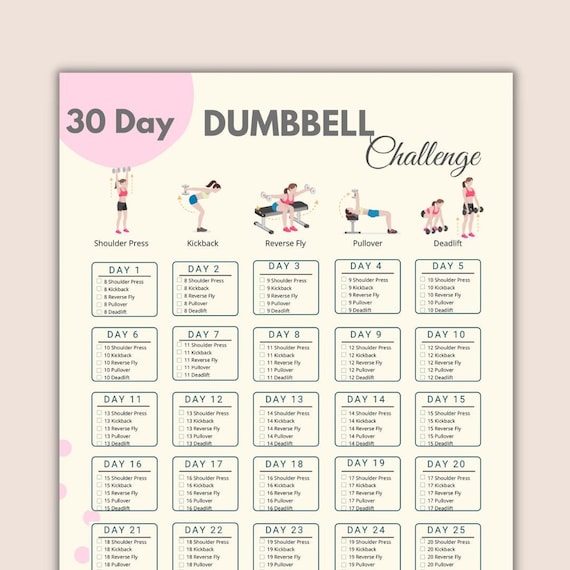 30 Day Dumbbell Challenge Dumbbell Fitness Printable Dumbbell Exercise  Fitness Planner 