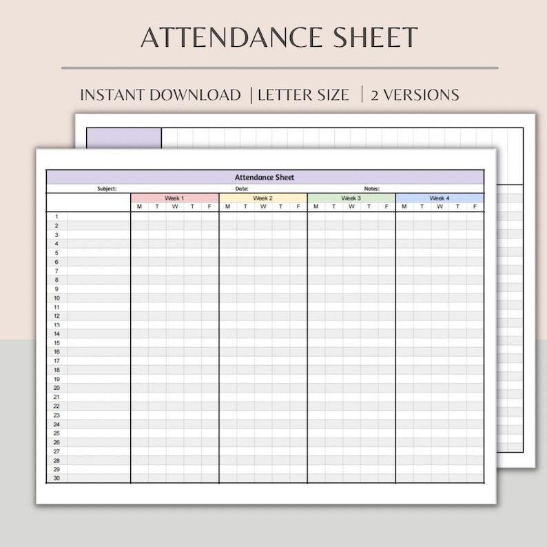 Attendance Sheet | Digital Attendance Tracker | Attendance Record List ...