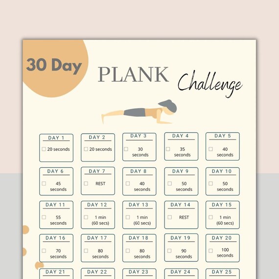 30 Day Plank Challenge Digital Fitness Guide Printable - Etsy