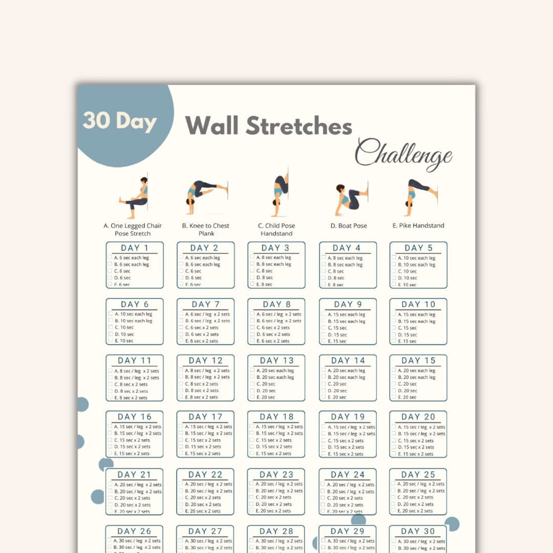 30 Day Wall Pilates Challenge Printable Wall Stretch Fitness Quick 30 Day Wall Pilates Challenge Printable Wall Stretch Fitness Quick
