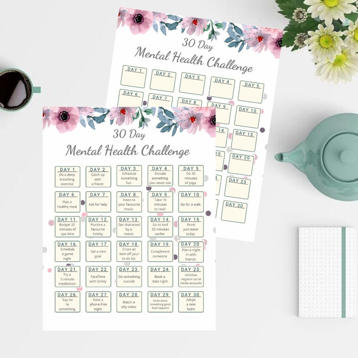 30 Day Mental Health Challenge Guide and Empty Worksheet | Etsy