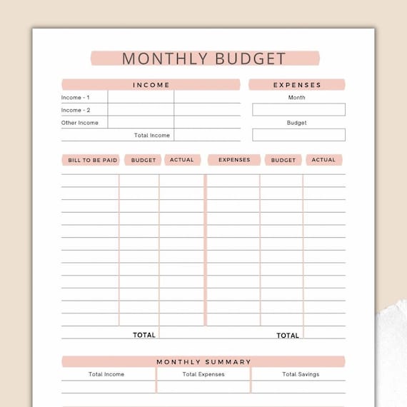 Monthly Budget Tracker Printable Spending Tracker Budget - Etsy