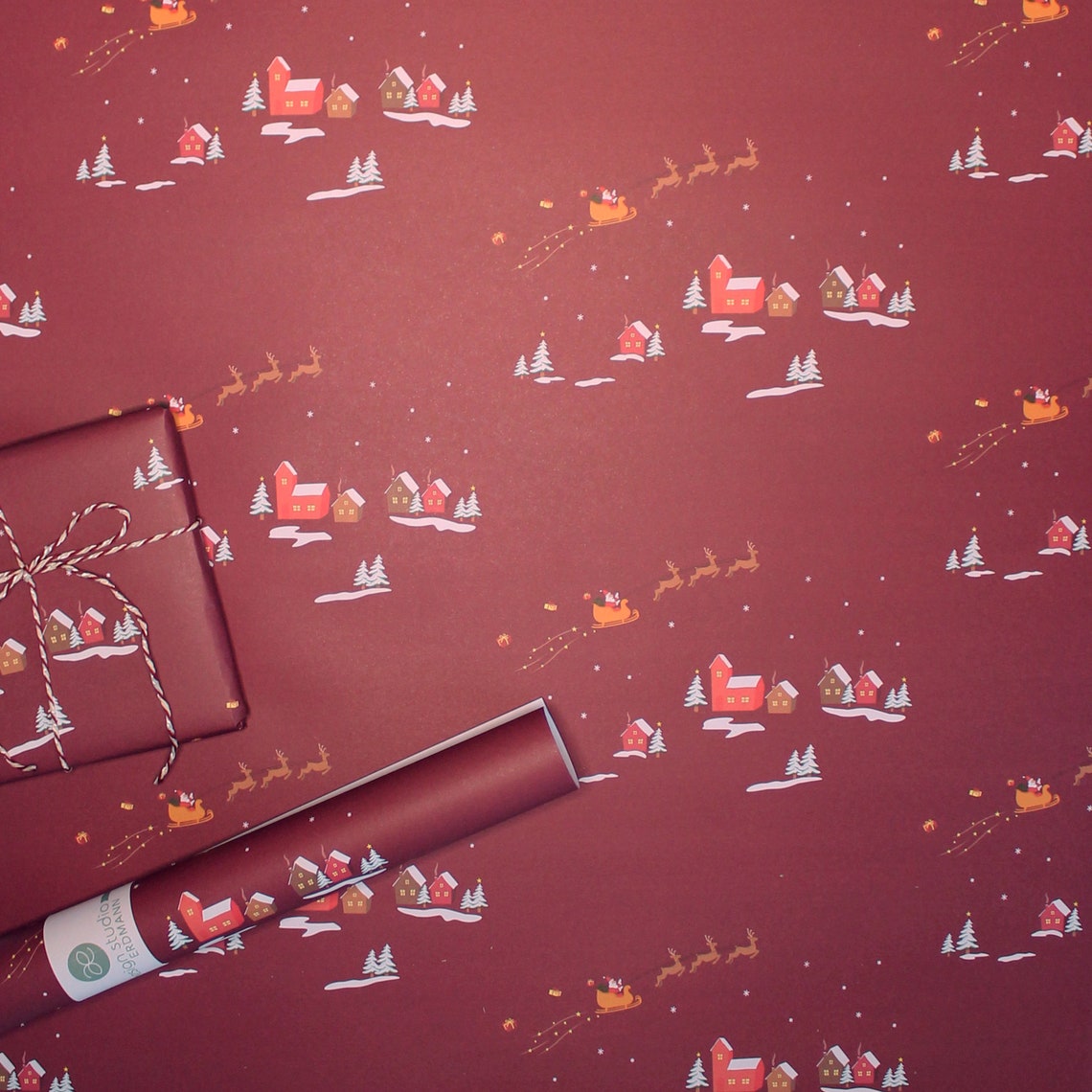Geschenkpapier Weihnachten Weihnachtsdorf rot Etsy.de