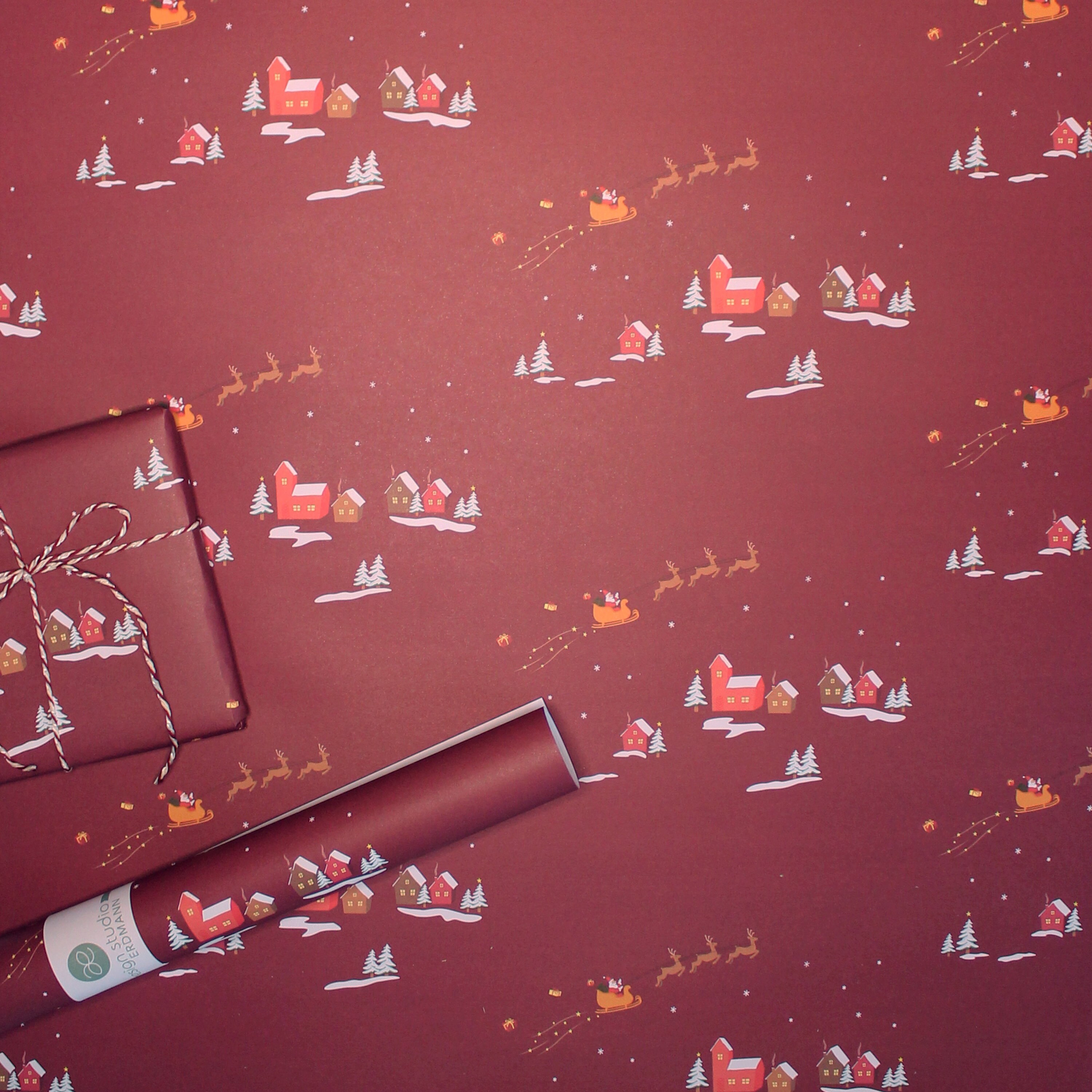 Geschenkpapier Weihnachten Weihnachtsdorf rot Etsy.de