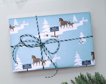 Geschenkpapier Weihnachten - Pferde - Winterlandschaft - Wichtel/Zwerg - 2 Seitig