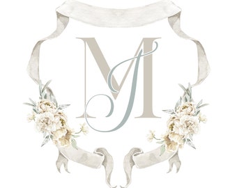 Custom wedding crest, watercolor wedding crest, custom wedding monogram