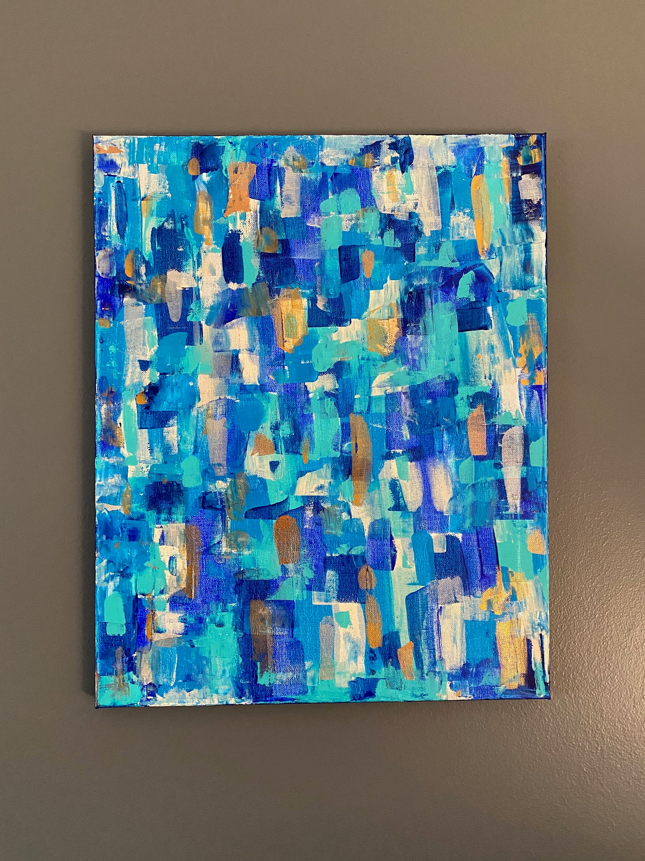 Blue and gold abstract art painting Etsy