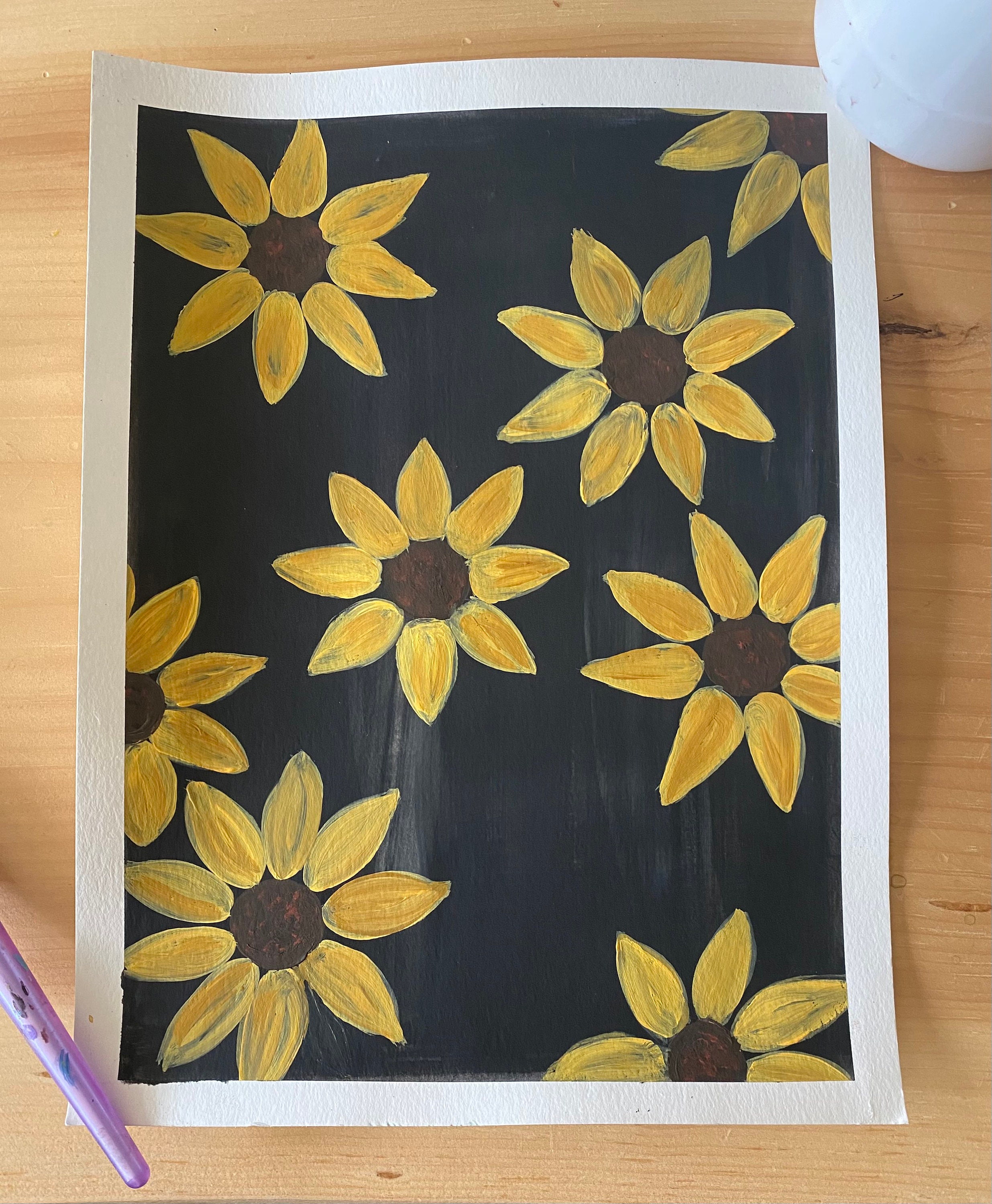 Sunflower gouache painting 9x12 inches Etsy