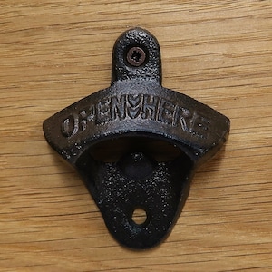 OPEN HERE Cast Iron Wall Mounted Bottle Opener - Bar Gift - Man Cave - Lady Shed - Vintage Home Decor - Antique - Cast and Wood