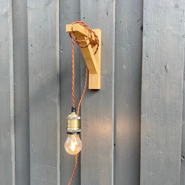 Solid Oak Gallows Pendant Wall Light Bracket - Handmade Wooden Wall Sconce - Minimalist Scandi Style - BRACKET ONLY - Single or Pair Option