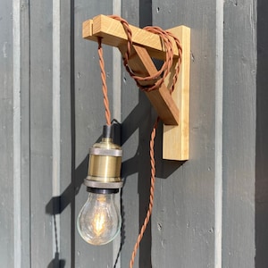 Solid Oak & American Black Walnut Gallows Pendant Wall Light Bracket - Handmade Wooden Wall Sconce - BRACKET ONLY - Single or Pair Option