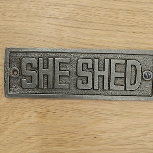 She Shed Wall Plaque: Antique Cast Iron Sign, Vintage Home Decor