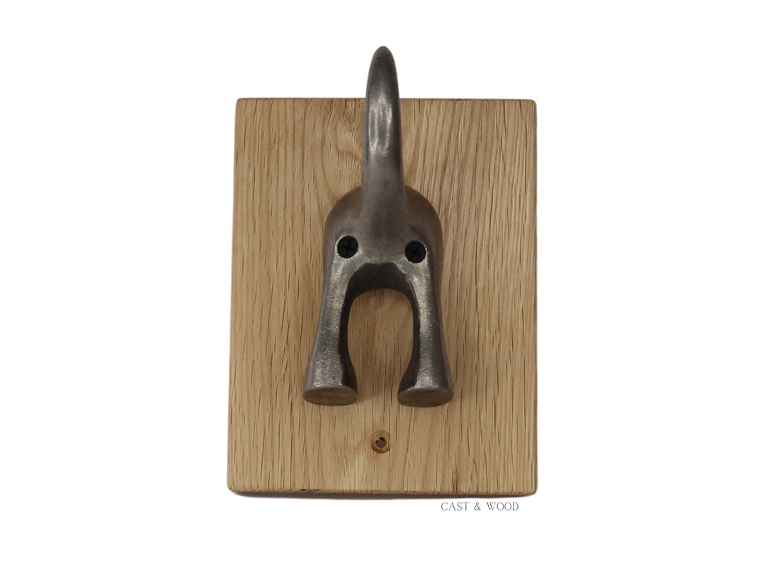 Oak Mounted Cast Iron Dog Tail Coat Hook Single Pet Lead Holder Animal