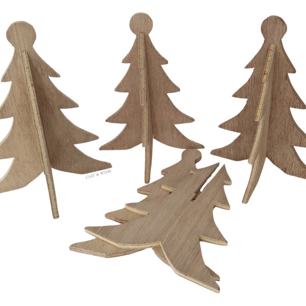 Wooden Christmas Tree - Blank Decorate Your Own Xmas - Freestanding Festive Desktop 3D Ornament Decoration - Handmade Plyboard - 16cm High