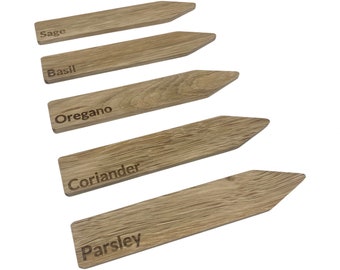 Personalised Minimalist Oak Hardwood Plant Markers - Set of 5 | Garden Decor Tags