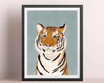 Tiger-Kunstdruck, Safari-Kinderzimmer, Dschungel-Tierdruck, bunter Tierdruck, Tiger-Portrait, Kinder-Wandkunst, Kinderzimmer-Wanddekoration