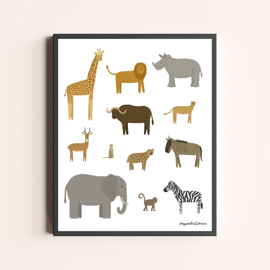 Safari Animal Nursery Print, Jungle Animal Wall Art, Safari Nursery