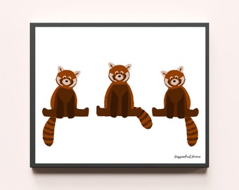 Cute Red Panda Art Print, Red Panda Wall Art, Nursery Red Panda, Red Panda Nursery Print, Zoo Animal Nursery