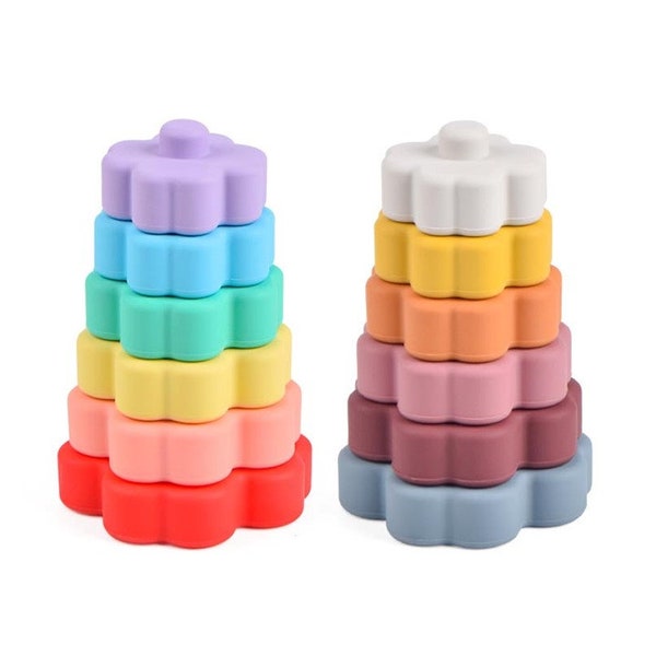 Stapelbares Spielzeug aus Silikon/ 6-teilig, mehrfarbig/ 2 Modelle zur Auswahl Stackable Teether Toy/ kann auch als Beißring dienen