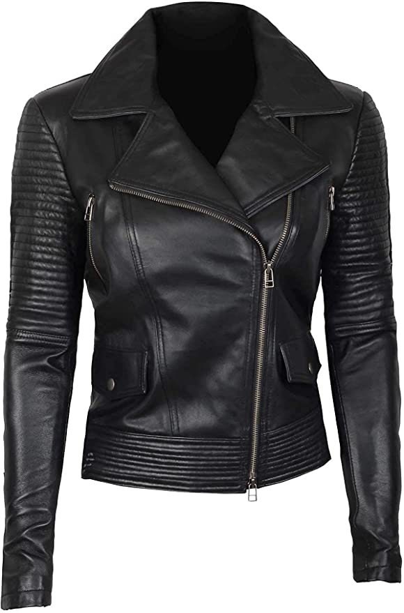 Padded Cropped Style Women's Biker Jacket Black Genuine - Etsy UK