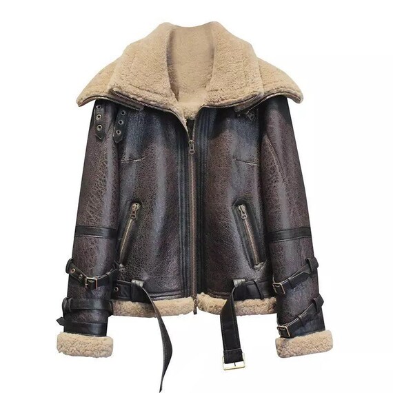 Detachable Double Collar Fur Leather 