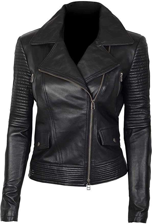 Padded Cropped Style Women's Biker Jacket Black Genuine - Etsy UK