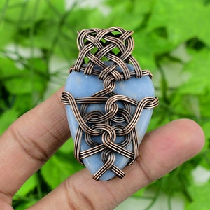 Blue Angelite Pendant Psychedelic Pendant Copper Wire Wrapped Pendant Angelite Gemstone Pendant Handmade Copper Jewelry Pendant 2.6&quot; Inches