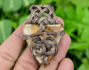 Psychedelic Design - Picture Jasper Pendant Copper Wire Wrapped Pendant Picture Jasper Pendant Handmade Copper Jewelry Gemstone Pendant 2.3"