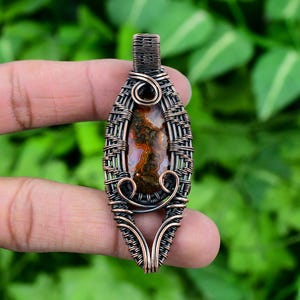 Valuable Laguna Lace Agate Pendant, Multicolor Gemstone Pendant, Wire Wrap Pendant, Copper Jewelry, Birthday Gift, Pendant For Brides Maid