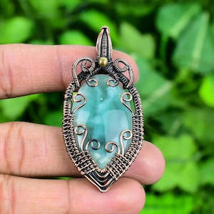 Valuable Hemimorphite Pendant, Blue Gemstone Pendant, Wire Wrap Pendant, Copper Jewelry, Wedding Anniversary Gift, Pendant For Her