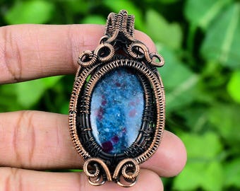 Rare Ruby In Kyanite Copper Pendant: Wire Wrapped Gemstone Jewelry