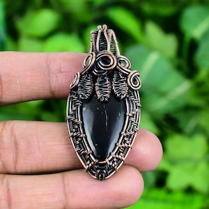 Wire Wrapped Black Onyx Pendant: Handmade Copper Jewelry