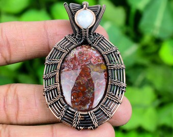 Ghost Eye Jasper Pendant, Red Gemstone Pendant, Wire Wrap Pendant, Copper Jewelry, Anniversary Gift, Pendant For Mother